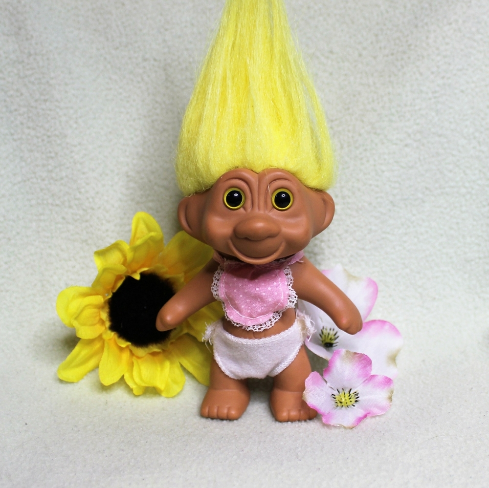 Vintage 90's Troll Doll in baby outfit